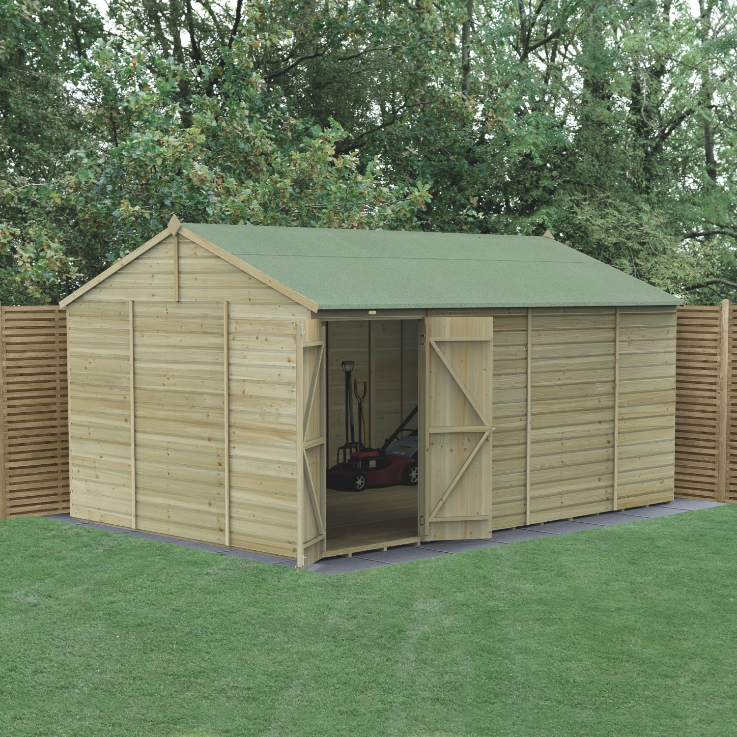 Forest Beckwood 14' 6" x 10' (Nominal) Reverse Apex Shiplap Timber Shed with Base & Assembly (895PW)