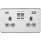 Knightsbridge  13A 2-Gang SP Switched Socket + 4.0A 20W 2-Outlet Type A & C USB Charger Polished Chrome with Grey Inserts