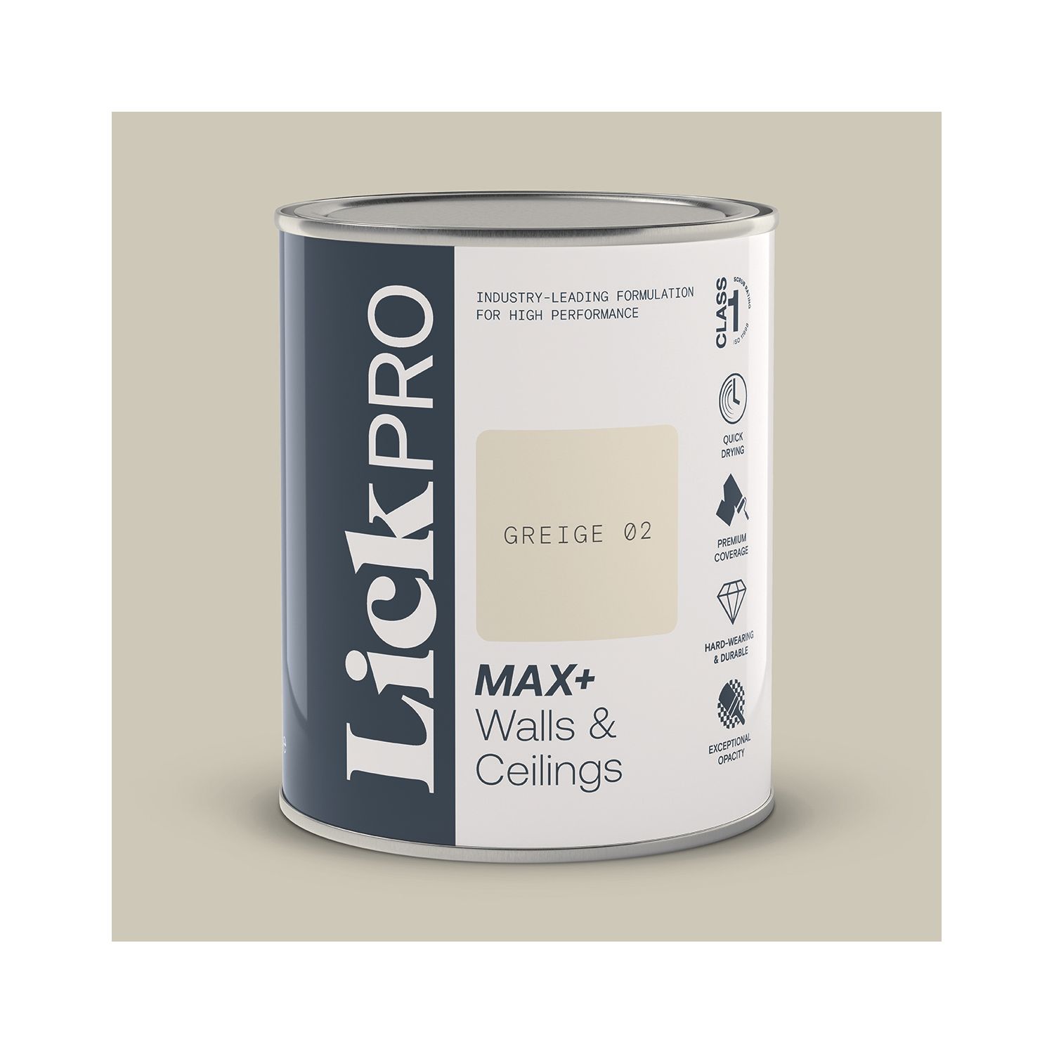 LickPro Max+ 1Ltr Greige 02 Matt Emulsion Paint (895TM)