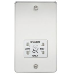 Knightsbridge  2-Gang Dual Voltage Shaver Socket 115 V / 230V Polished Chrome with White Inserts