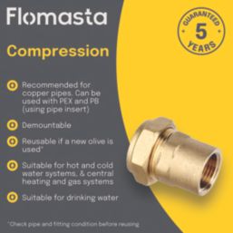 Flomasta  Brass Compression Adapting Female Coupler 22mm x 1/2"