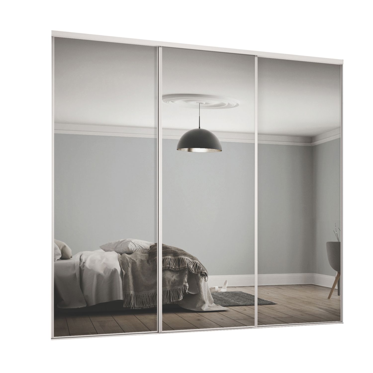 Spacepro Classic 3-Door Framed Sliding Wardrobe Doors White Frame Mirror Panel 2672mm x 2260mm (8966F)
