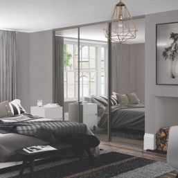 Spacepro Classic 3-Door Sliding Wardrobe Door Kit Stone Grey Frame Mirror Panel 2216mm x 2260mm