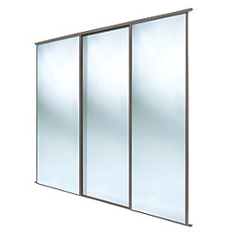 Spacepro Classic 3-Door Sliding Wardrobe Door Kit Stone Grey Frame Mirror Panel 2216mm x 2260mm