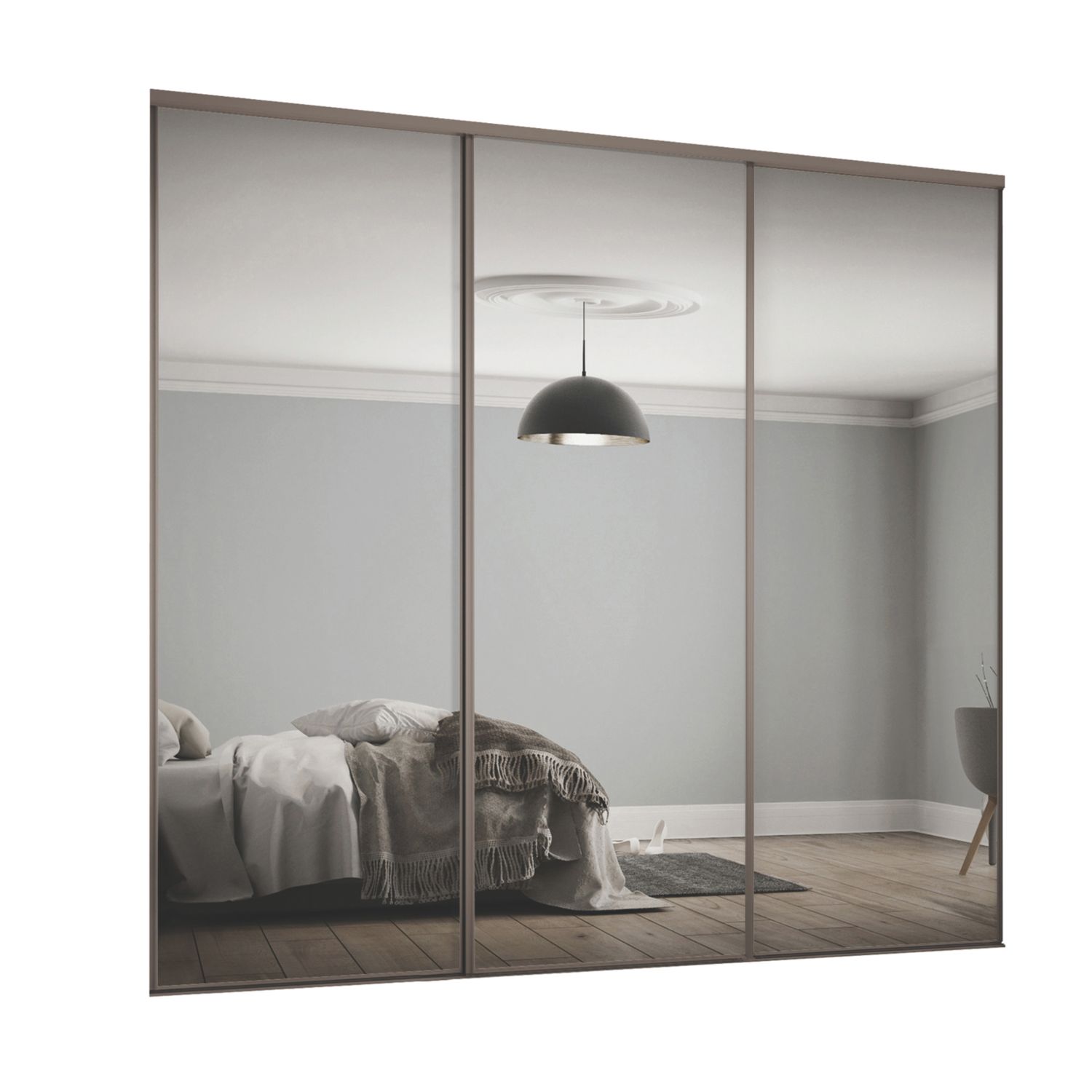 Spacepro Classic 3-Door Sliding Wardrobe Door Kit Stone Grey Frame Mirror Panel 2216mm x 2260mm (896GK)