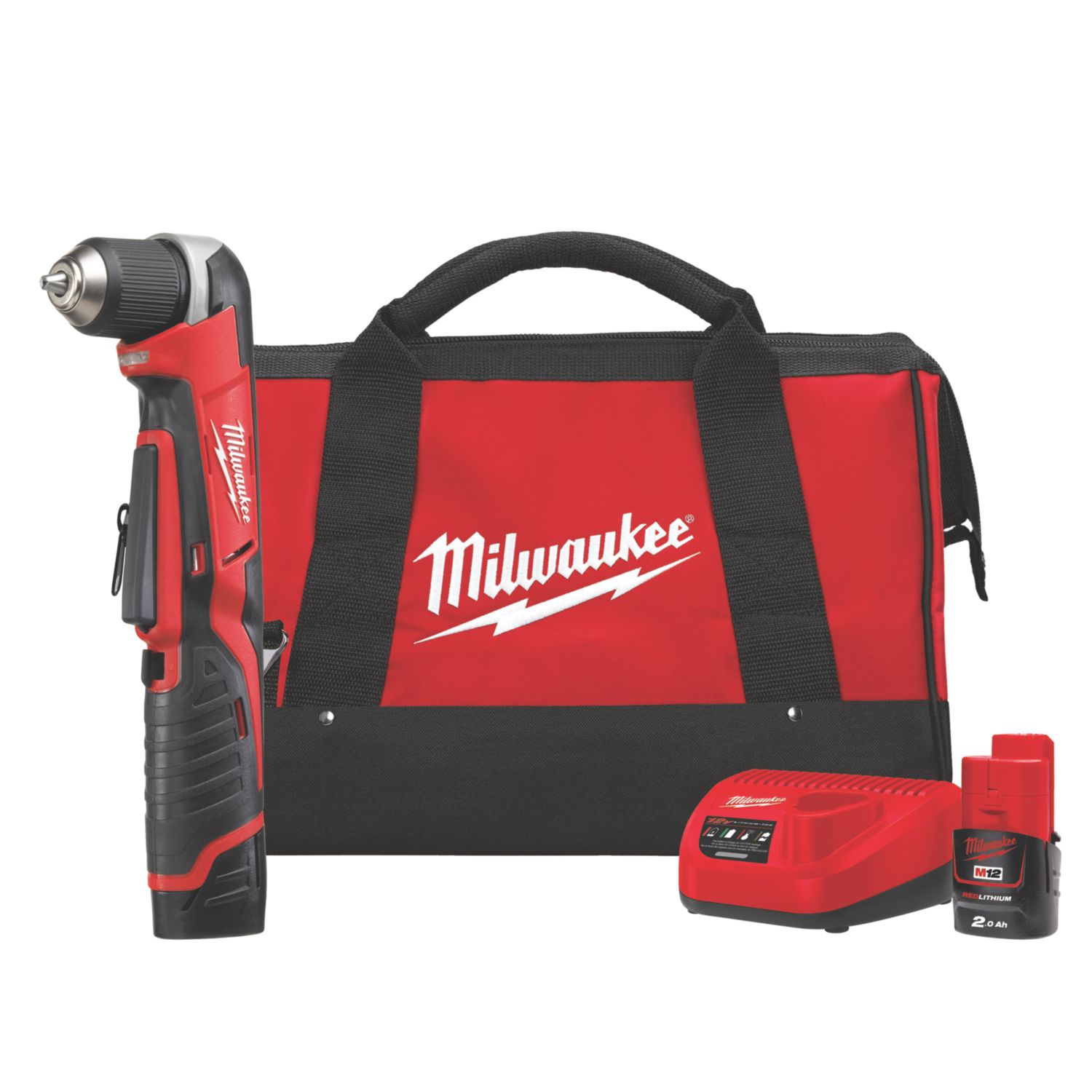 Milwaukee C12 RAD-202B 12V 2 x 2.0Ah Li-Ion RedLithium Cordless Right-Angled Drill (896HF)