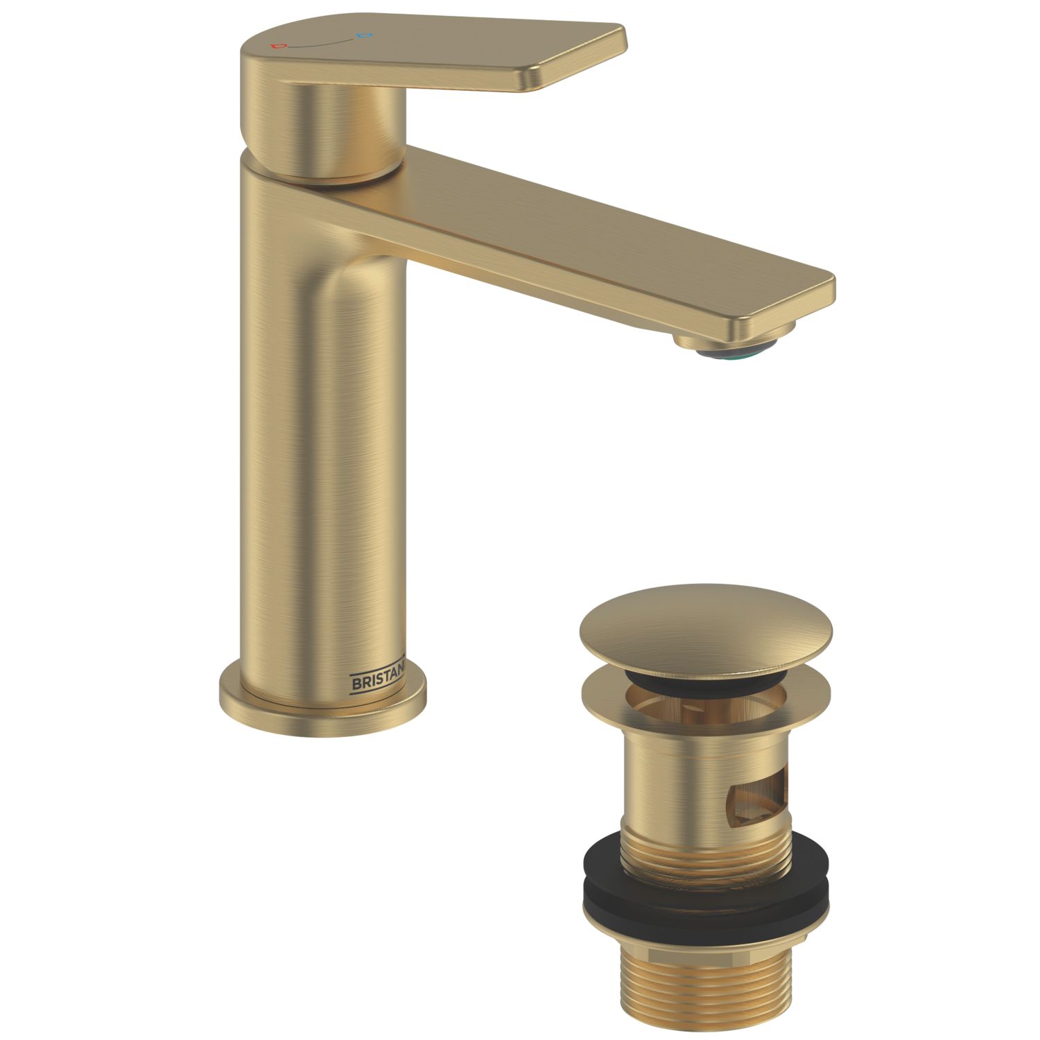 Bristan Frammento Brushed Brass 170mm Standard Lever Mono Basin Mixer Tap With Clicker Waste (896KL)