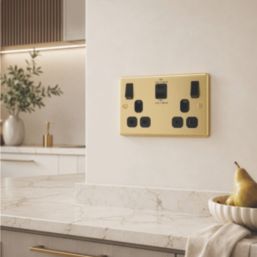 LAP  13A 2-Gang SP Switched Socket + 3A 45W 2-Outlet Type A & C USB Charger Satin Brass with Black Inserts