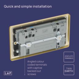 LAP  13A 2-Gang SP Switched Socket + 3A 45W 2-Outlet Type A & C USB Charger Satin Brass with Black Inserts