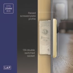 LAP  13A 2-Gang SP Switched Socket + 3A 45W 2-Outlet Type A & C USB Charger Satin Brass with Black Inserts