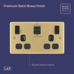LAP  13A 2-Gang SP Switched Socket + 3A 45W 2-Outlet Type A & C USB Charger Satin Brass with Black Inserts