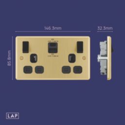 LAP  13A 2-Gang SP Switched Socket + 3A 45W 2-Outlet Type A & C USB Charger Satin Brass with Black Inserts