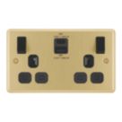 LAP  13A 2-Gang SP Switched Socket + 3A 45W 2-Outlet Type A & C USB Charger Satin Brass with Black Inserts