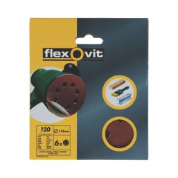 Flexovit  A203F 120 Grit 8-Hole Punched Multi-Material Sanding Discs 115mm 6 Pack