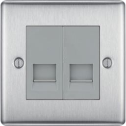 British General Nexus Metal 2-Gang Master Telephone Socket Brushed Steel