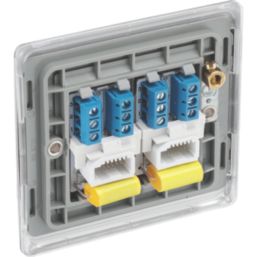 British General Nexus Metal 2-Gang Master Telephone Socket Brushed Steel