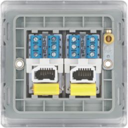 British General Nexus Metal 2-Gang Master Telephone Socket Brushed Steel