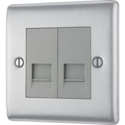 British General Nexus Metal 2-Gang Master Telephone Socket Brushed Steel