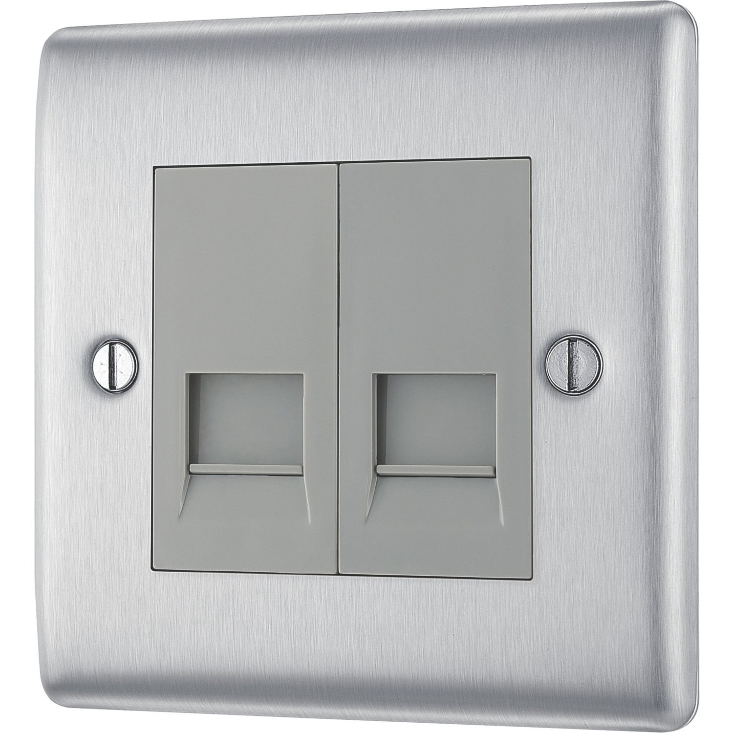 British General Nexus Metal 2-Gang Master Telephone Socket Brushed Steel (896XG)