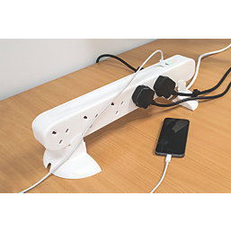 Masterplug 13A 10-Gang Unswitched Surge-Protected Tower Extension Lead + 2.1A 2-Outlet Type A USB Charger  1m