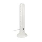 Masterplug 13A 10-Gang Unswitched Surge-Protected Tower Extension Lead + 2.1A 2-Outlet Type A USB Charger  1m