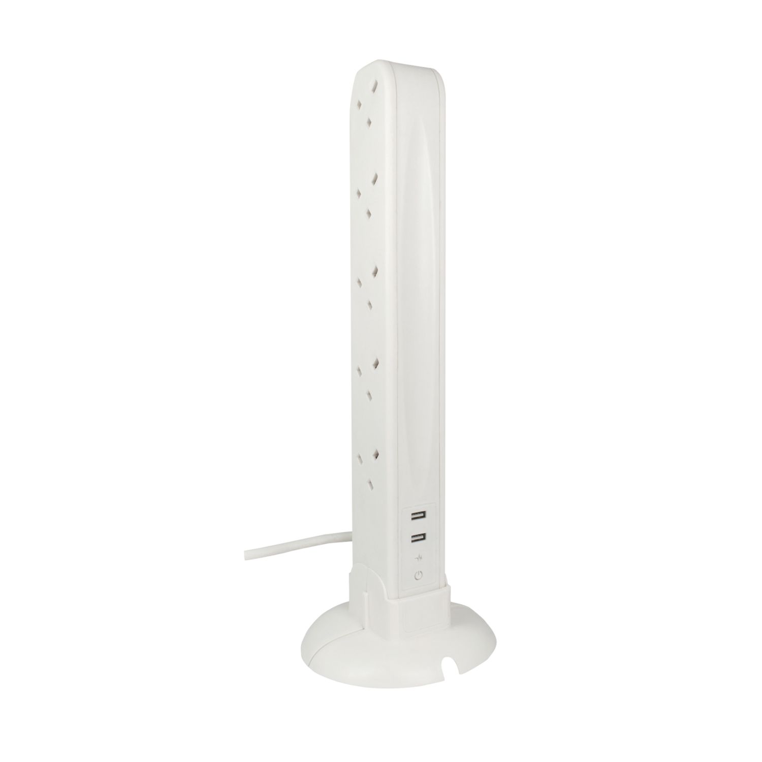 Masterplug 13A 10-Gang Unswitched Surge-Protected Tower Extension Lead + 2.1A 2-Outlet Type A USB Charger 1m (8977G)