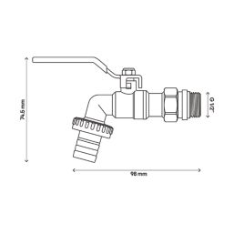 Flomasta Union Bib Cock 98mm H x 75 mm L 1/2" x 3/4"