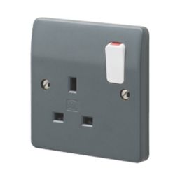 MK Logic Plus 13A 1-Gang DP Switched Plug Socket Grey  with White Inserts