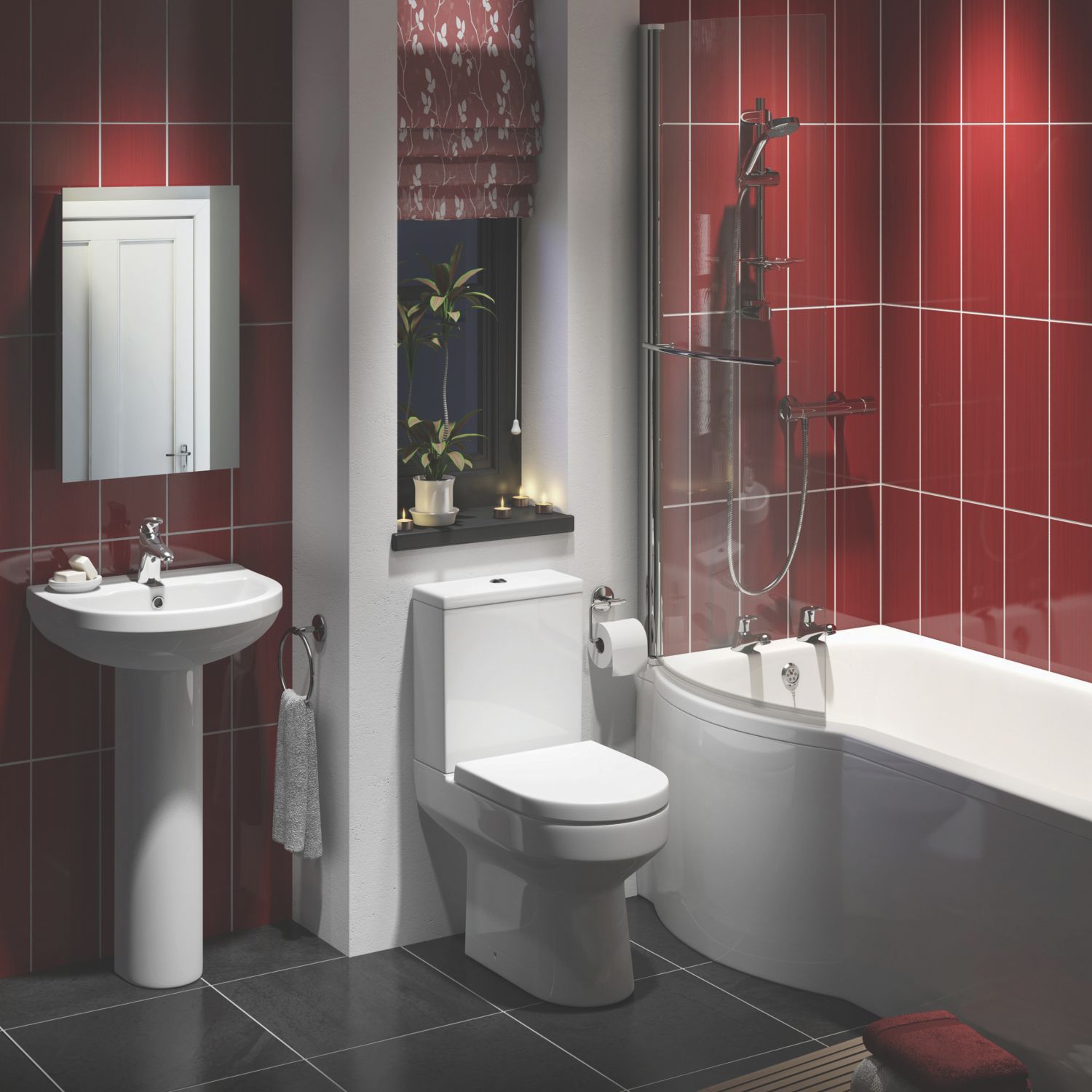 Walker Contemporary P-Shape Left Hand Bathroom Suite with Acrylic Bath (897HG)