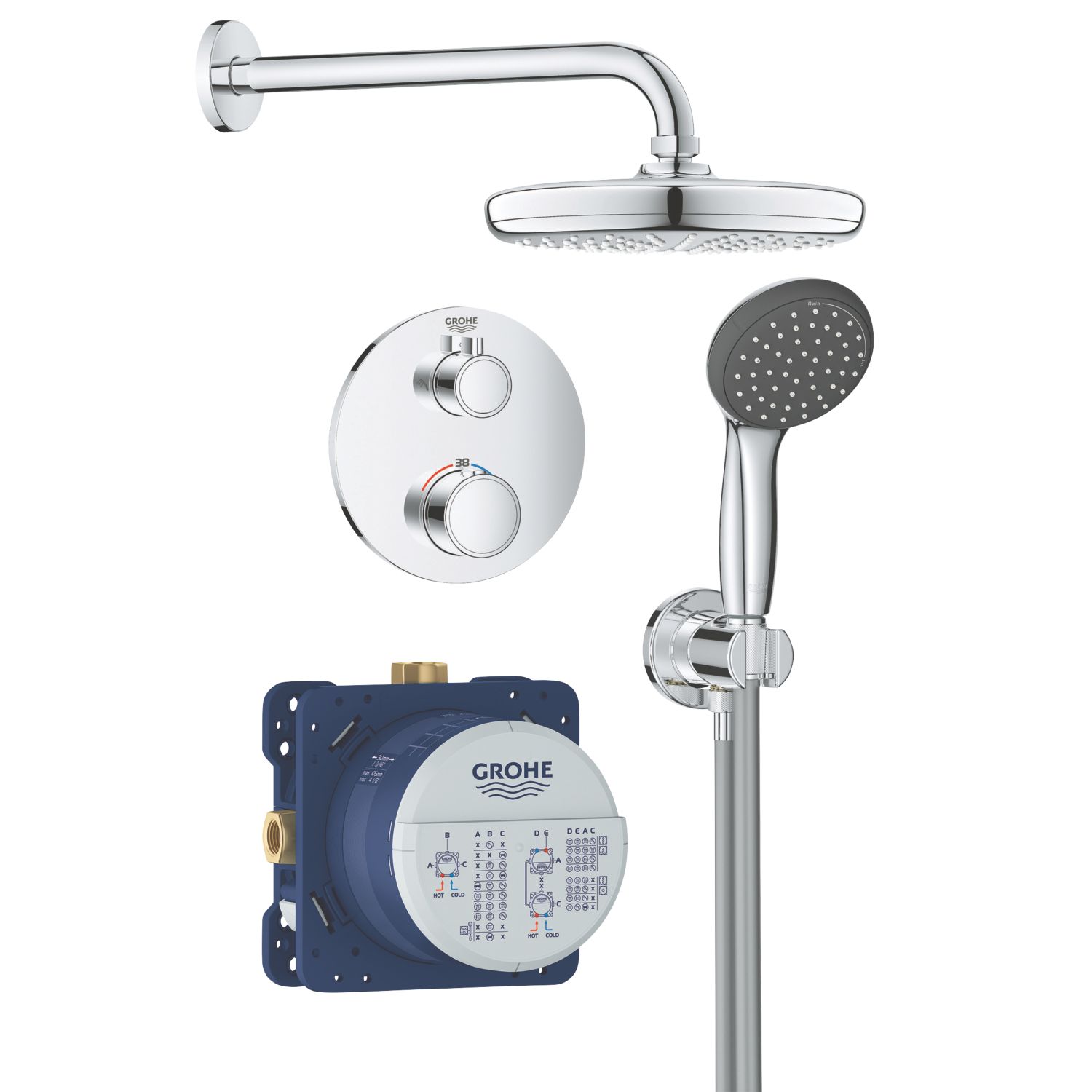 Grohe Precision Trend HP Rear-Fed Concealed Chrome Thermostatic Shower System (897JY)