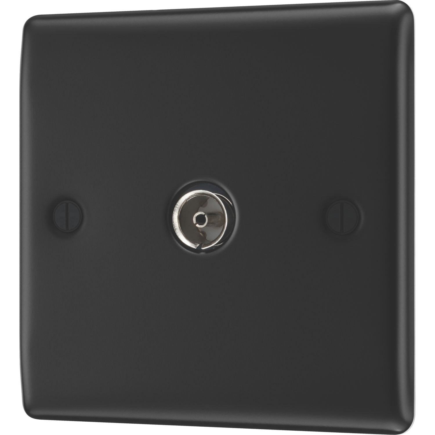 British General Nexus Metal 1-Gang Coaxial TV / FM Socket Matt Black with Colour-Matched Inserts (897PM)