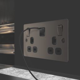 LAP  13A 2-Gang SP Switched Socket + 3A 45W 2-Outlet Type A & C USB Charger Black Nickel with Black Inserts