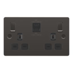 LAP  13A 2-Gang SP Switched Socket + 3A 45W 2-Outlet Type A & C USB Charger Black Nickel with Black Inserts