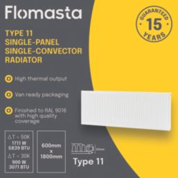 Flomasta 600mm x 1800mm 5839BTU White Type 11 Convector Radiator