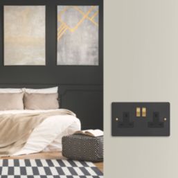Varilight  13A 2-Gang 2-Pole Switched Socket Matt Black  with Black Inserts