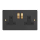 Varilight  13A 2-Gang 2-Pole Switched Socket Matt Black  with Black Inserts