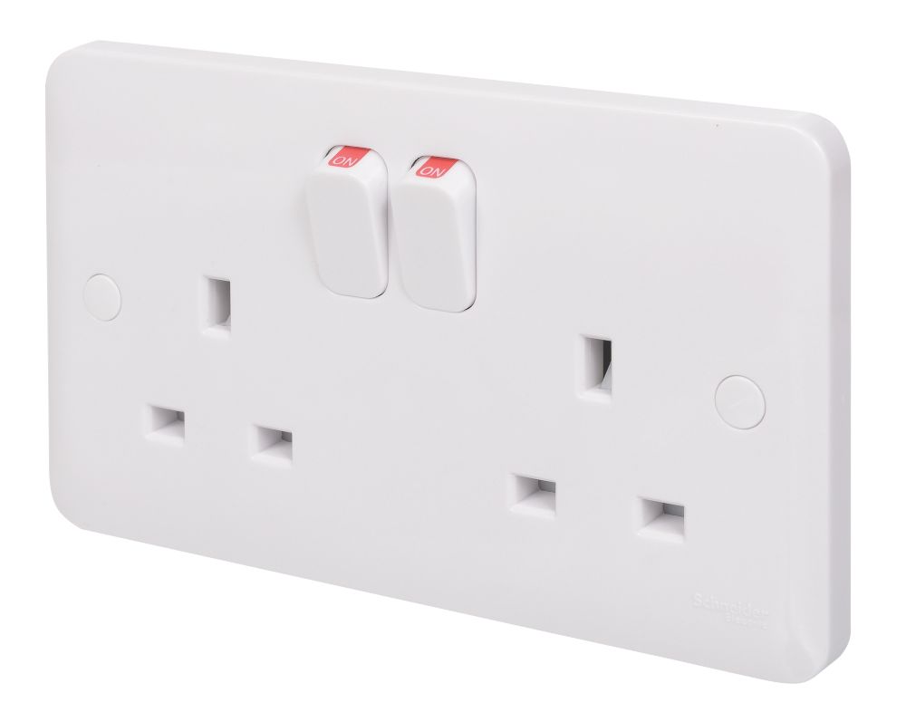 Schneider Electric Lisse 13A 2Gang DP Switched Plug Socket White