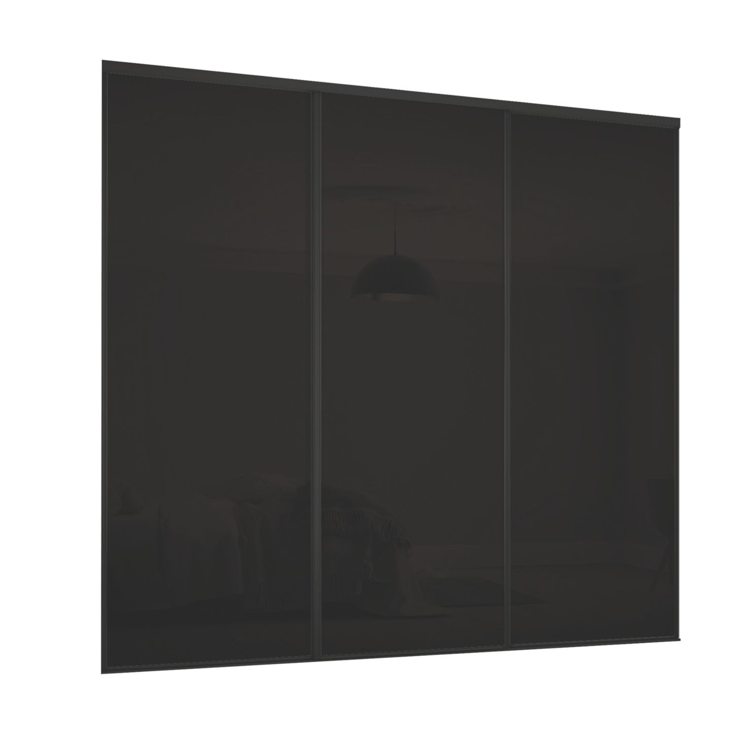 Spacepro Classic 3-Door Framed Glass Sliding Wardrobe Doors Black Frame Black Panel 2216mm x 2260mm (8986F)