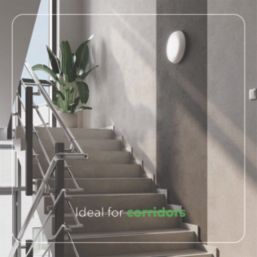 4lite KUDO Indoor & Outdoor Maintained Emergency Round LED Emergency Wall/Ceiling Light Bulkhead with Microwave Sensor White  18W 1700lm