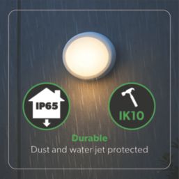 4lite KUDO Indoor & Outdoor Maintained Emergency Round LED Emergency Wall/Ceiling Light Bulkhead with Microwave Sensor White  18W 1700lm