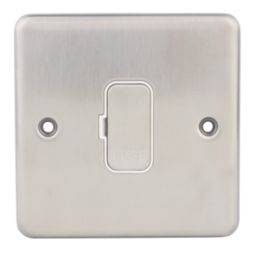 Hager Sollysta WRSU83BSW  13A Unswitched Fused Spur  Brushed Steel with White Inserts