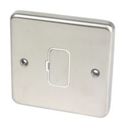 Hager Sollysta WRSU83BSW  13A Unswitched Fused Spur  Brushed Steel with White Inserts