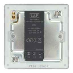 LAP  1-Gang 2-Way LED Dimmer Switch  Brushed Steel with Colour-Matched Inserts