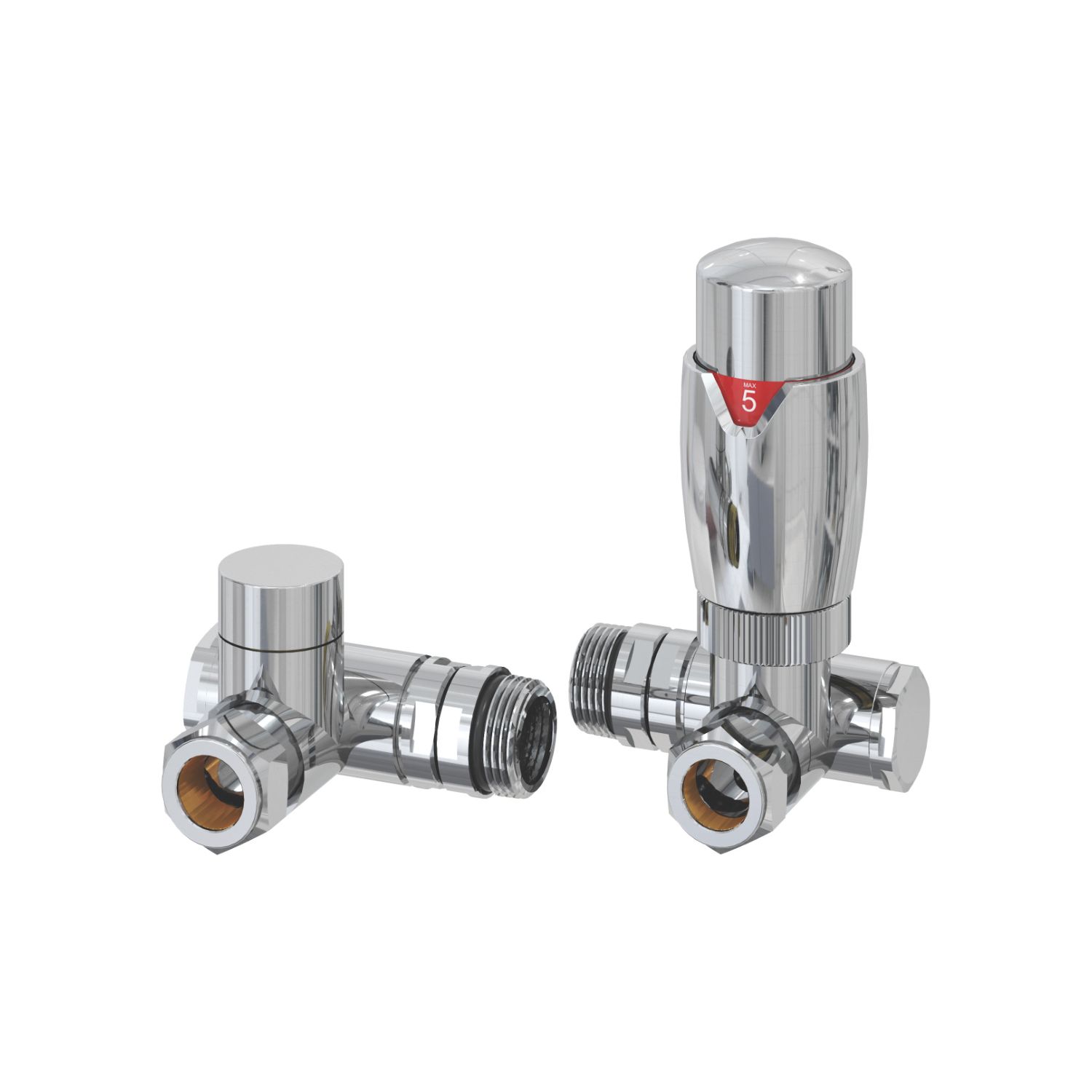 Reina Modal TRV 15mm x 15mm Chrome Corner & L/S Designer Thermostatic Radiator Valve & Lockshield (898EE)