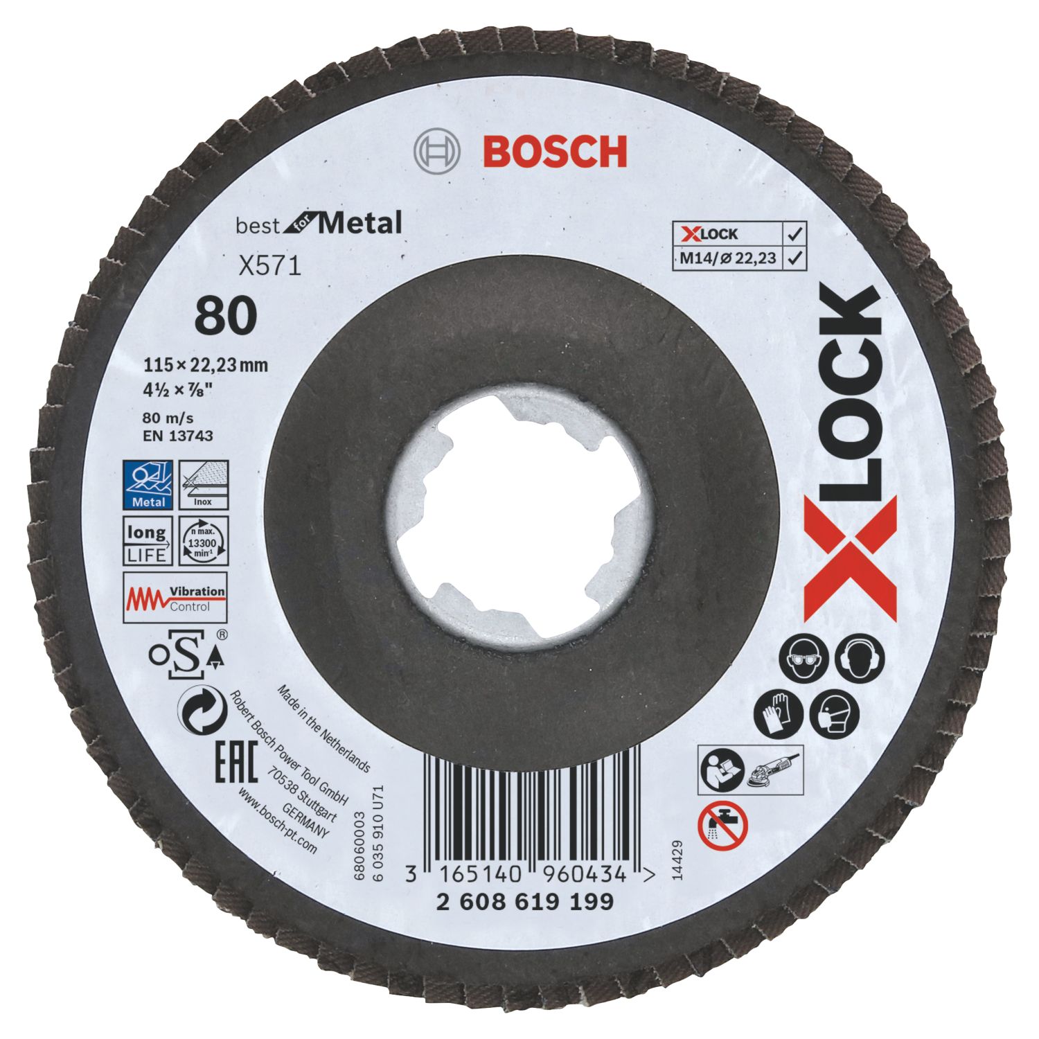 Bosch X-Lock Metal 80 Grit Flap Disc 115mm (4 1/2") (898HK)