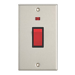 Contactum iConic 45A 1-Gang DP Control Switch Brushed Steel with Neon with Black Inserts