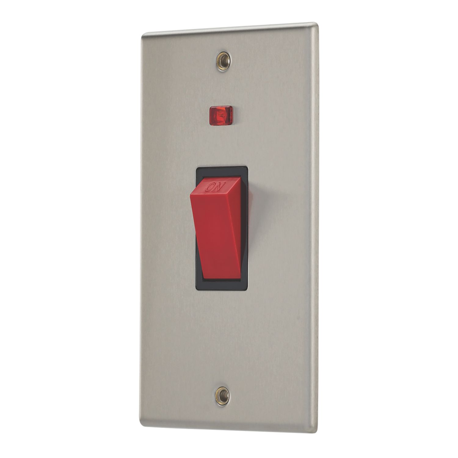 Contactum iConic 45A 1-Gang DP Control Switch Brushed Steel with Neon with Black Inserts (898RP)