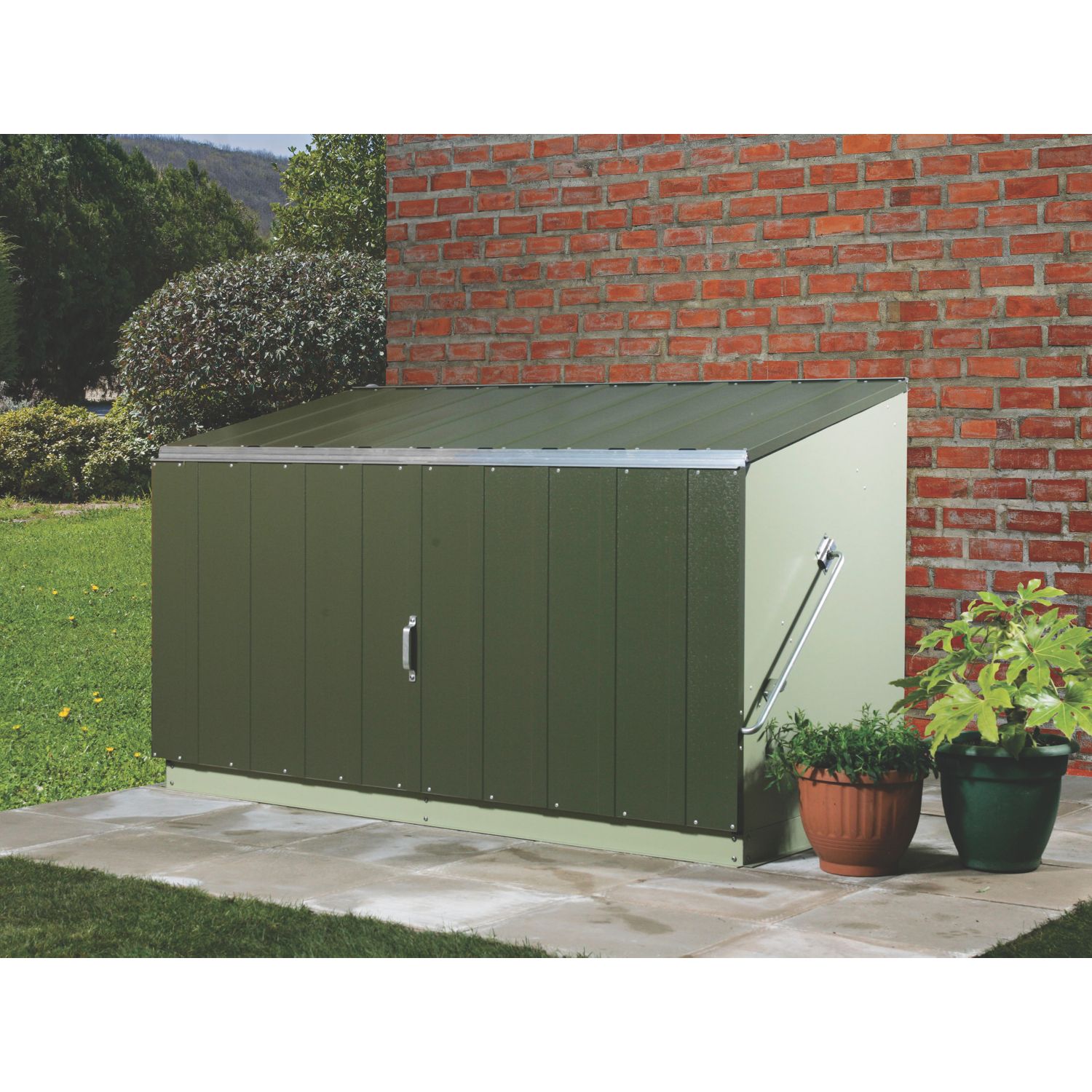 Trimetals Storeguard 6' 6" x 3' (Nominal) Pent Metal Shed with Base Olive/Moorland Green (898RY)