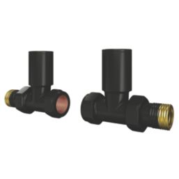ETAL Rise 15mm x 1/2" Black Straight Designer Manual Radiator Valve Head & Body  2 Pack
