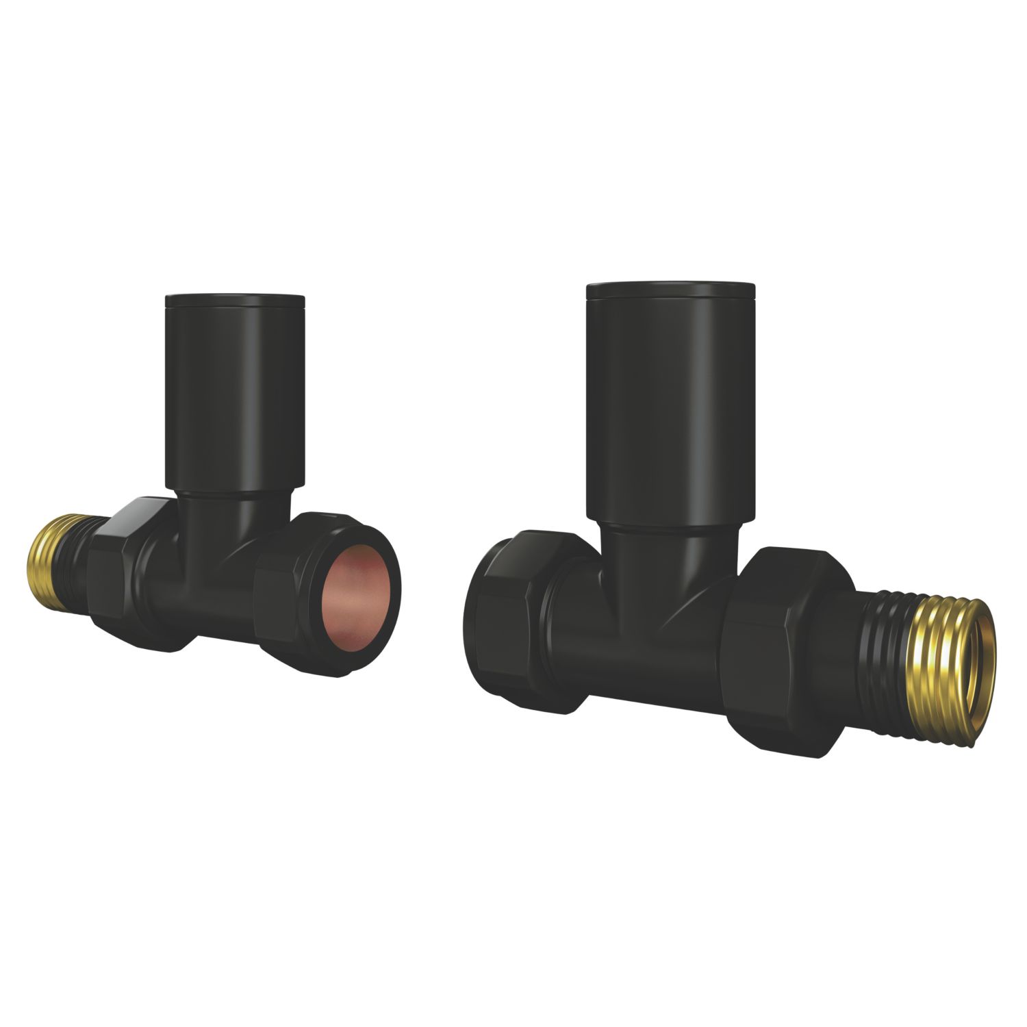 ETAL Rise 15mm x 1/2" Black Straight Designer Manual Radiator Valve Head & Body 2 Pack (898VV)